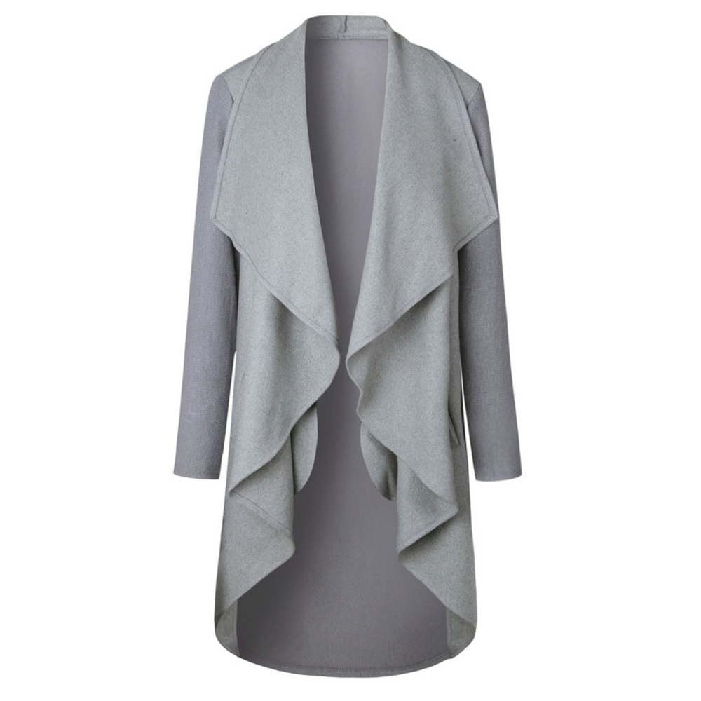 Open Drape Front Long Cardigan Coat w Pockets - Picture 2 of 4
